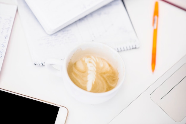 Desktop with coffee and phone