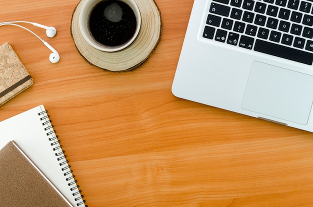 Desktop with computer and coffee cup