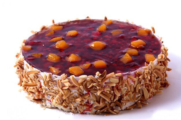 Dessert fruitcake with almonds