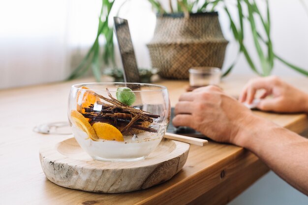 Dessert near laptop