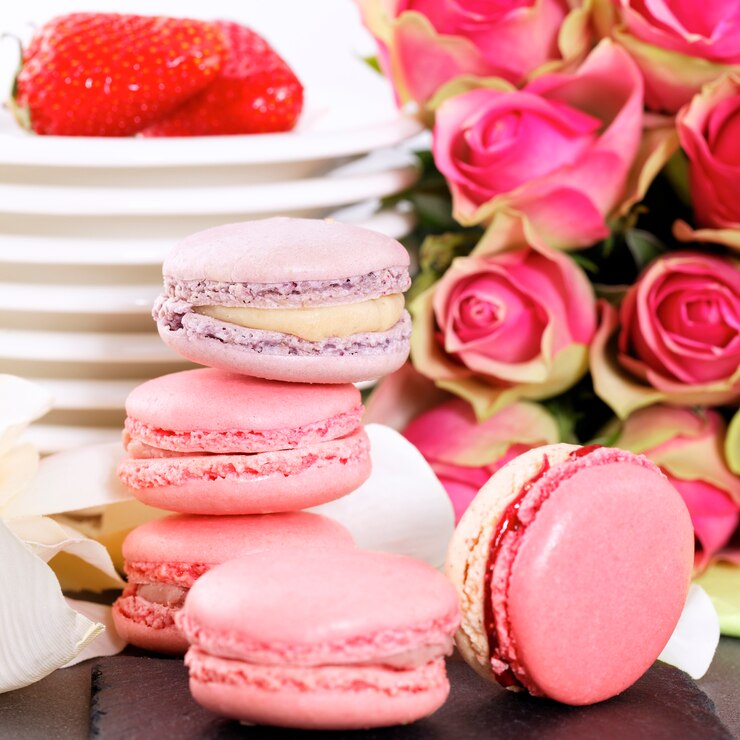 Free Photo dessert on valentine's with macaroons, coffee and strawberry