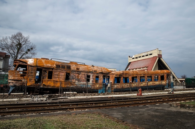 Free photo destroyed train russian's war in ukraine