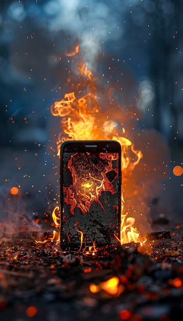 Foto gratuita destruzione della scena degli smartphone