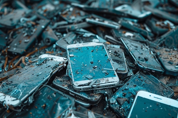 Foto gratuita destruzione della scena degli smartphone