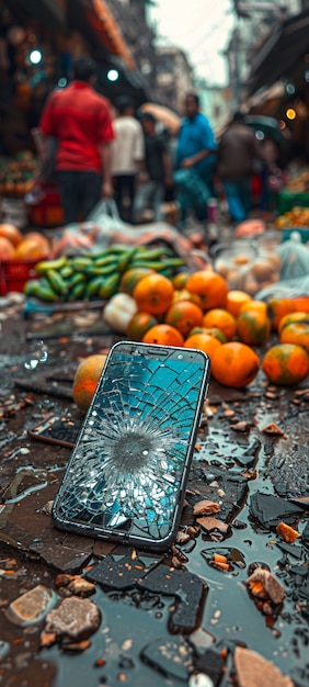 Foto gratuita destruzione della scena degli smartphone