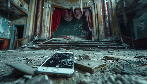 Foto gratuita destruzione della scena degli smartphone