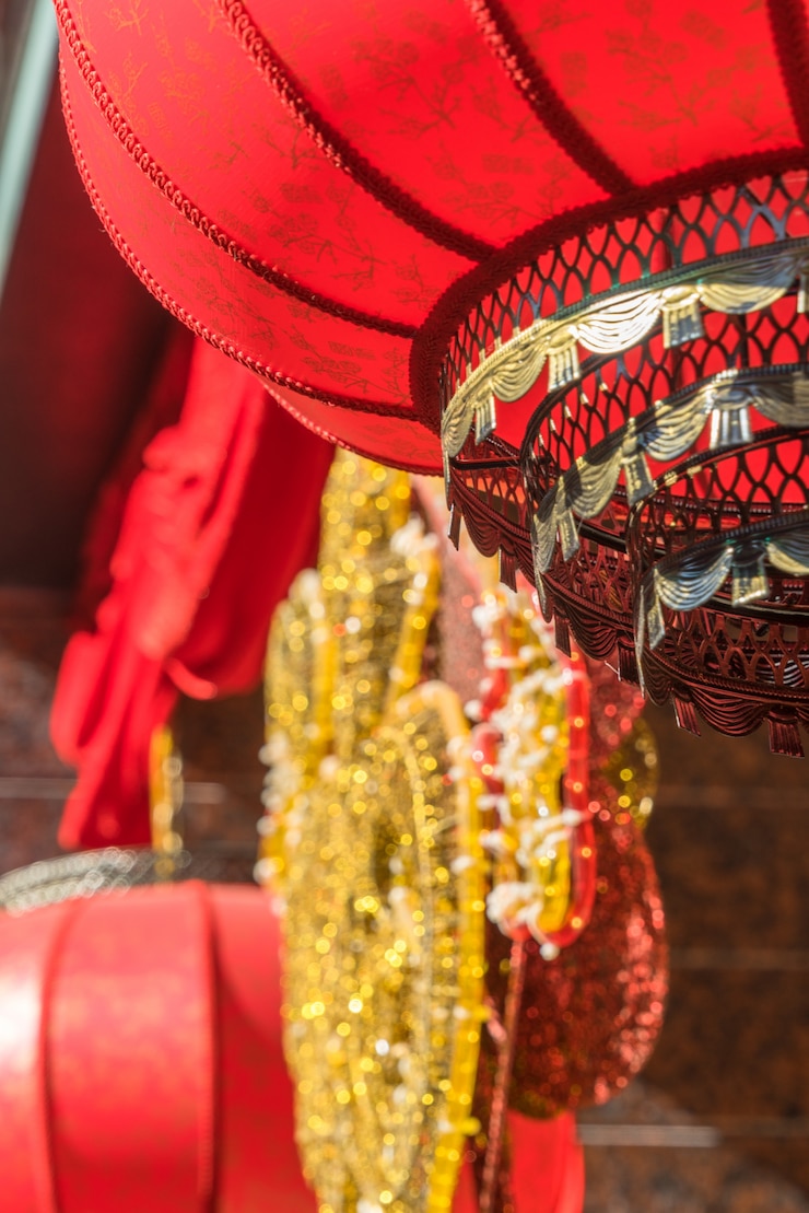 Free Photo detail of chinese red lanterns