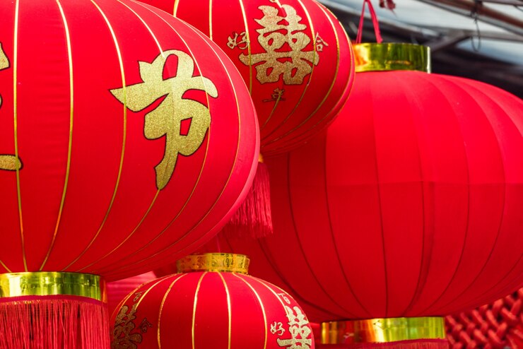 Free Photo detail of chinese red lanterns