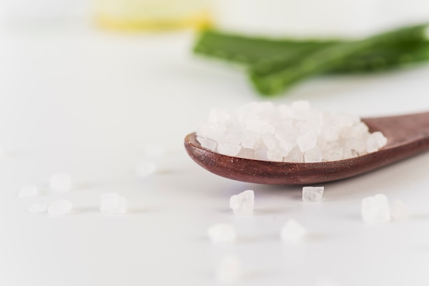 Detail of rock salts on white background