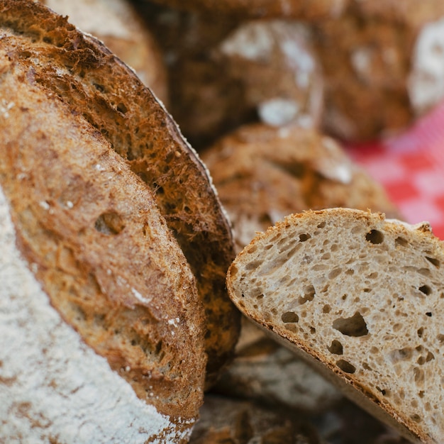 Detail of rustic bread slices