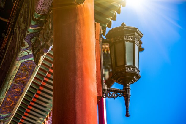 detail shot of antique lamp in the Forbidden city