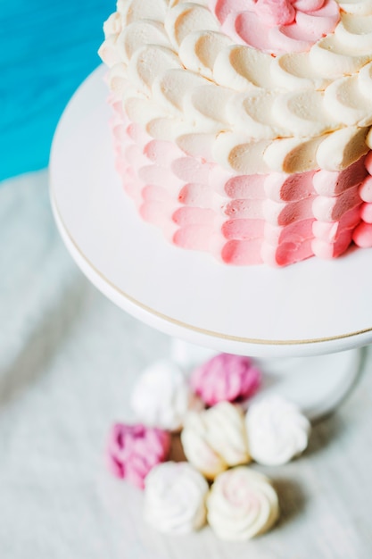 Detail shot of a cake on cakestand