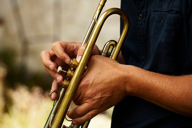 detail of a trumpet metal instrument