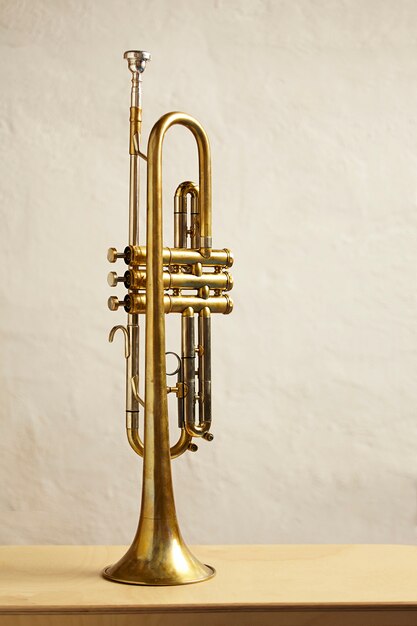 detail of a trumpet and wind instrument metal