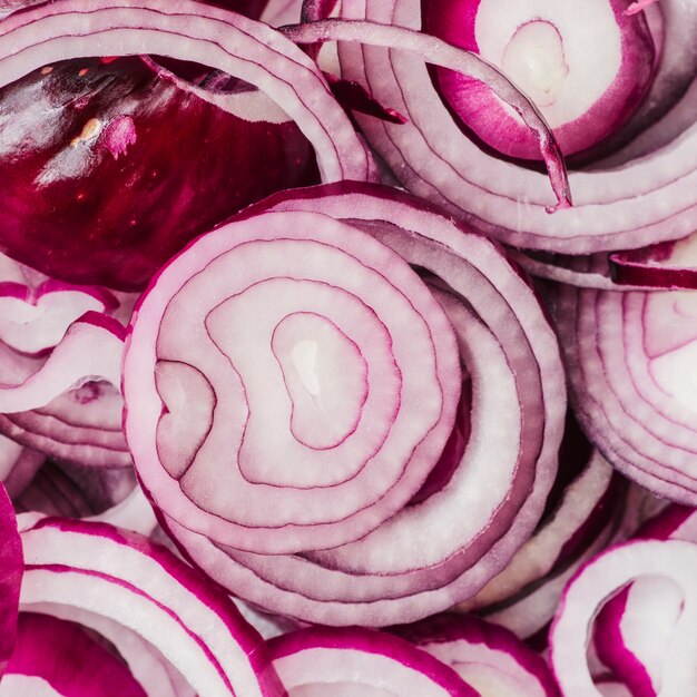 Detail view of fresh onion slices