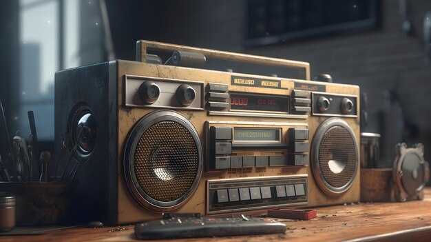 detailed cinematic old radio cassette player