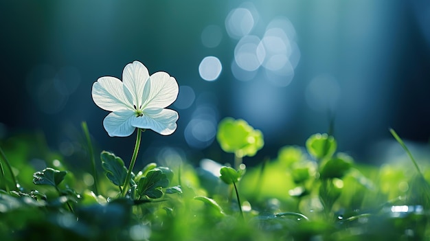 A detailed shot of white clover on a background that gently blurs