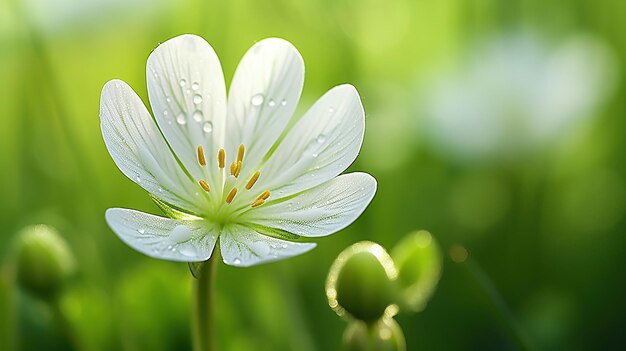 A detailed shot of white clover on a background that gently blurs