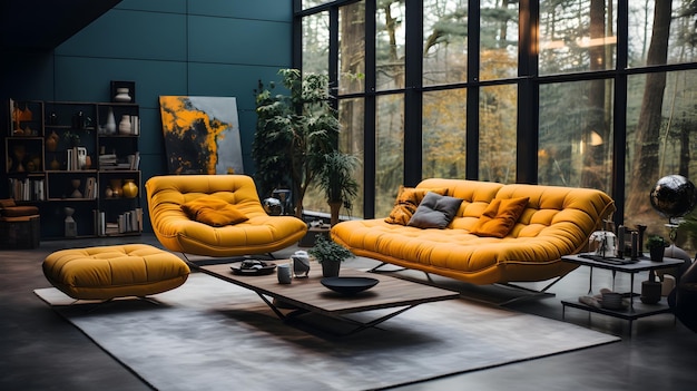 Free photo detailed yellow sofa modern interior room