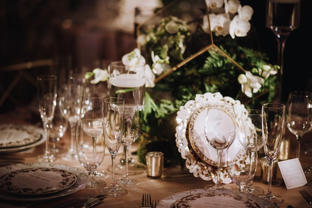 Details of set the table with focus on glasses