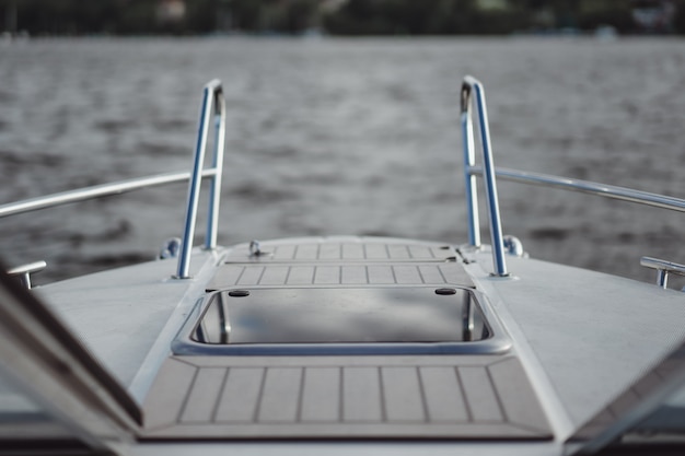 details of the yacht, deck, reflection of the sky.