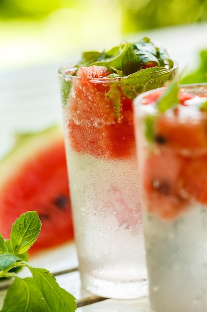 Detox water with watermelon and mint