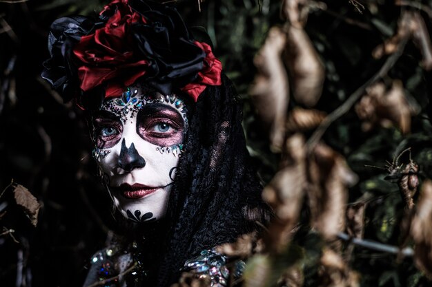 Dia de los muertos portrait of a young woman