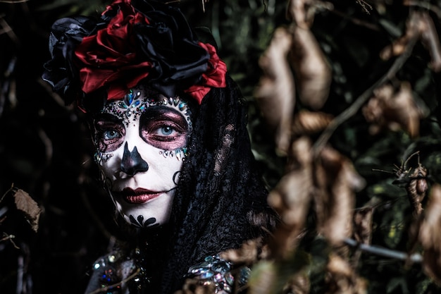 Dia de los muertos portrait of a young woman