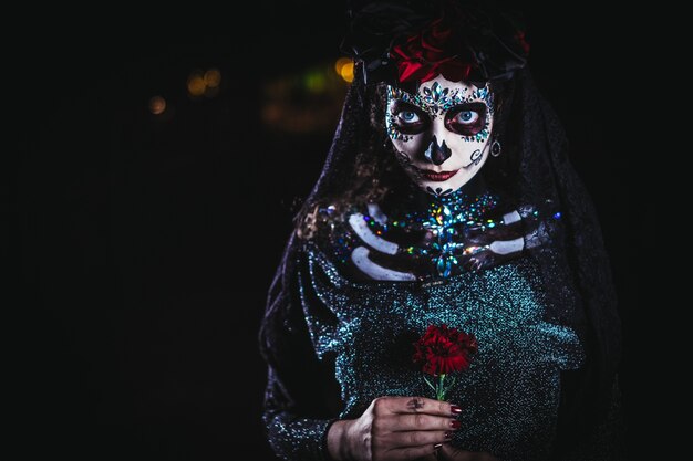 Dia de los muertos portrait of a young woman