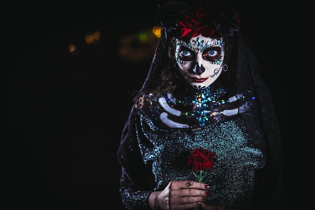 Dia de los muertos portrait of a young woman