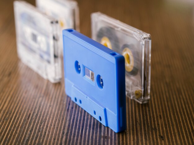 Diagonal view cassette tapes in vertical position