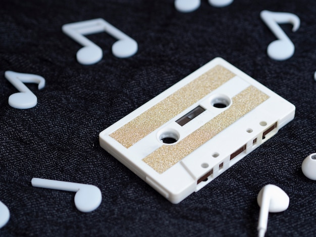 Diagonal view white minimalistic cassette tape 