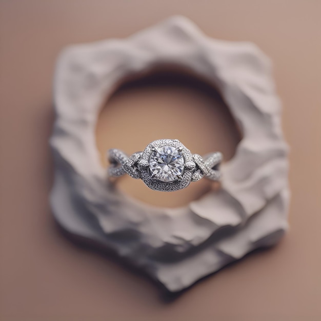 無料写真 ベージュの背景にダイヤモンドの指輪ジュエリーとファッションのコンセプト