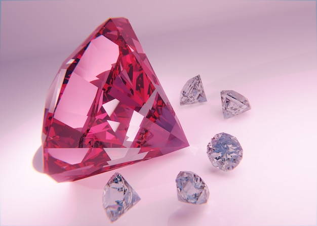 Бесплатное фото Расположение бриллиантов на розовом фоне
