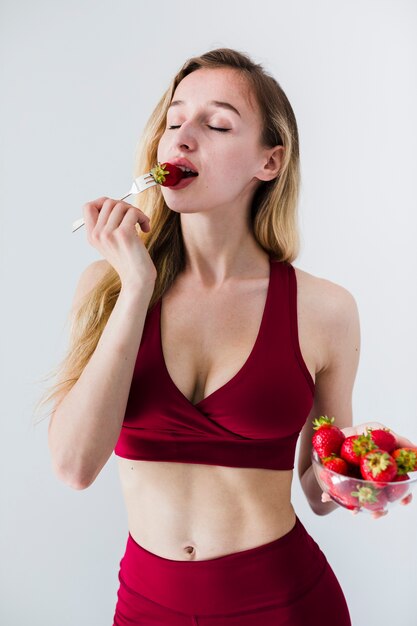 Diet concept with sport woman and healthy food