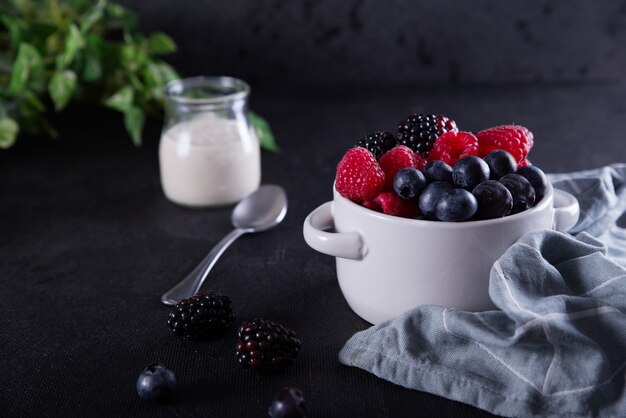 Diet with blueberries, raspberries, blackberries and yogurt