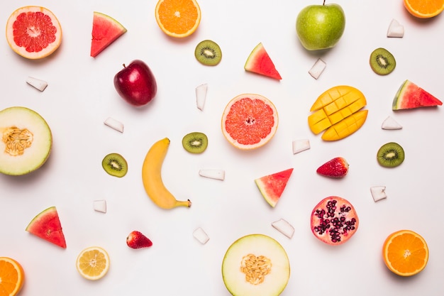 Different abstract slices of tropic fruits