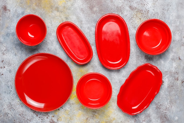 Different ceramic empty plates and bowls.