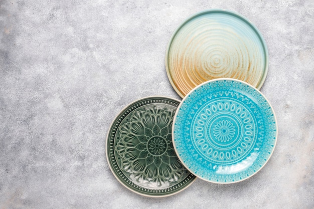 Different ceramic empty plates and bowls.