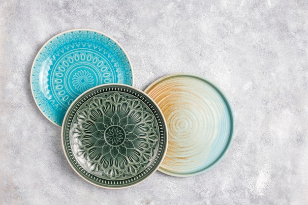 Different ceramic empty plates and bowls.