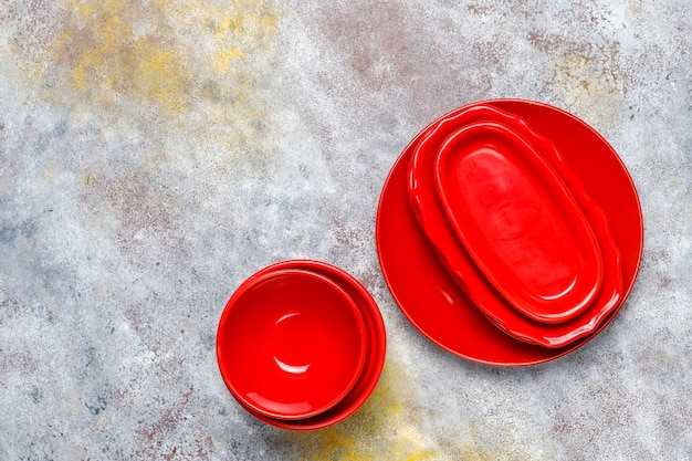 Different ceramic empty plates and bowls.