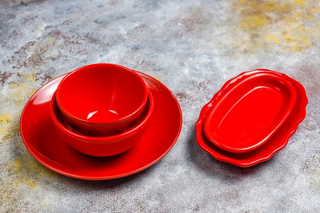 Different ceramic empty plates and bowls.