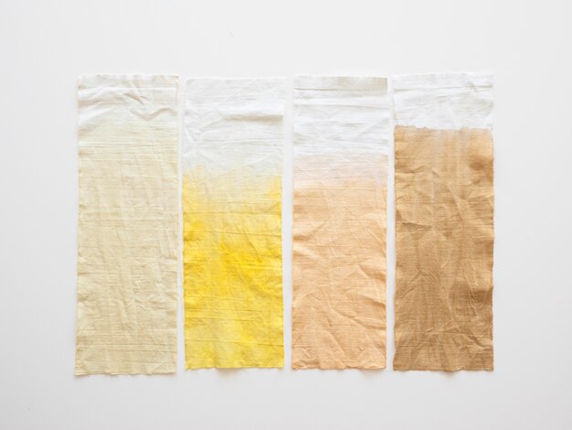 Different cloths colored with natural pigments