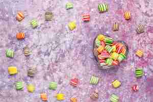 Free photo different colorful sugar candies, top view