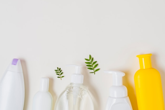 Different cosmetic products on white background