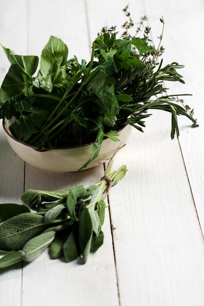 Different herbs in a bowl