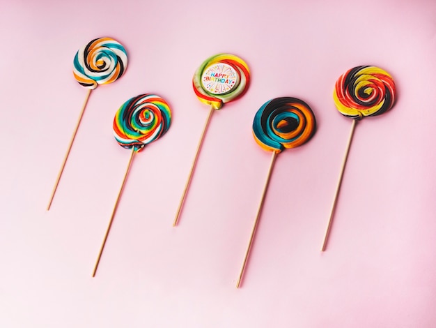 Different lollipops and Happy Birthday sign