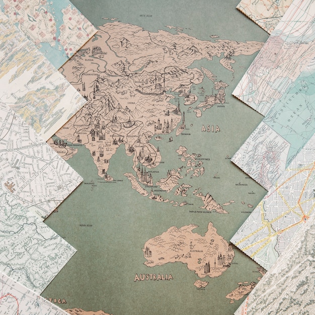 Different maps placed on table