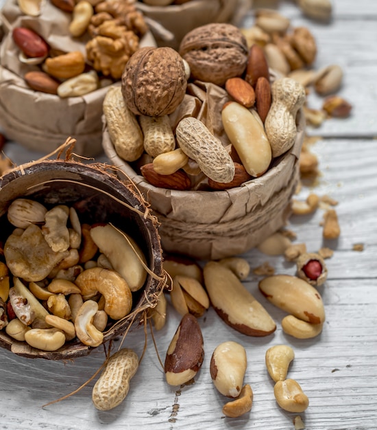 different nuts in a plate closeup