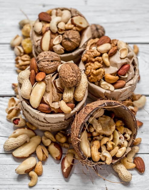 different nuts in a plate closeup